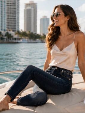 Fracomina Dark Wash Skinny Jeans | Studded Pocket Glam | Beyoncé Sexy Fit | NWT